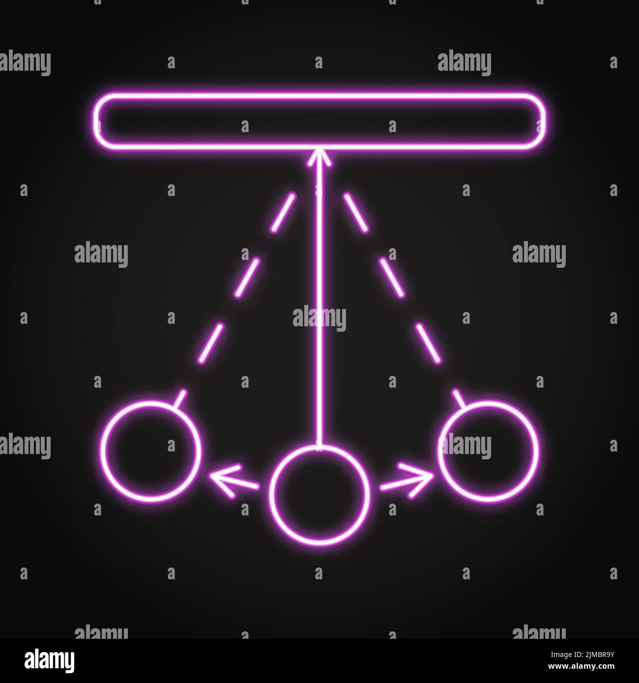 Pendulum oscillation neon icon in line style. Law of physics symbol