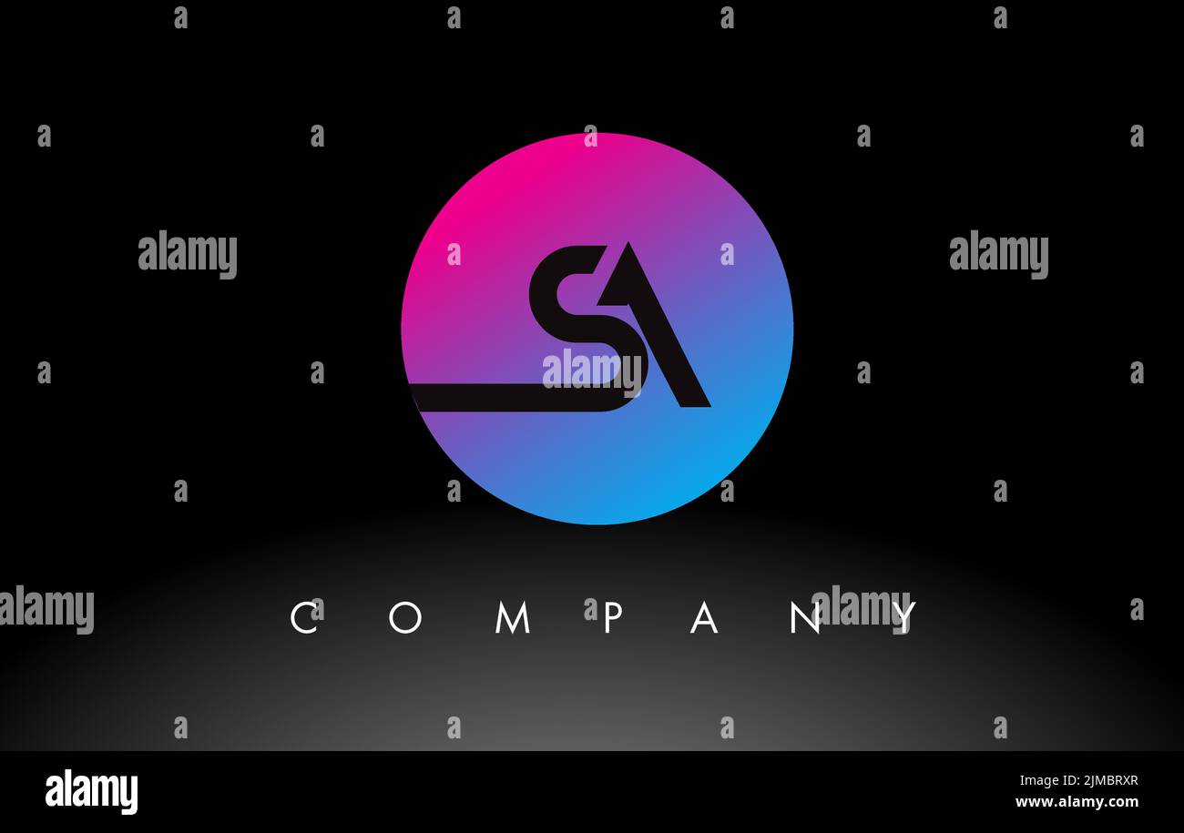 SA Letter Logo Design Icon with Purple Neon Blue Colors and Circular