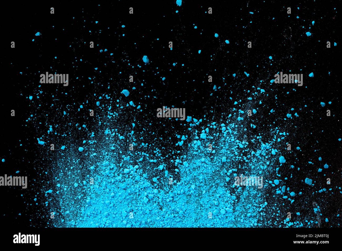 Blue color background of chalk powder. Blue color dust particles