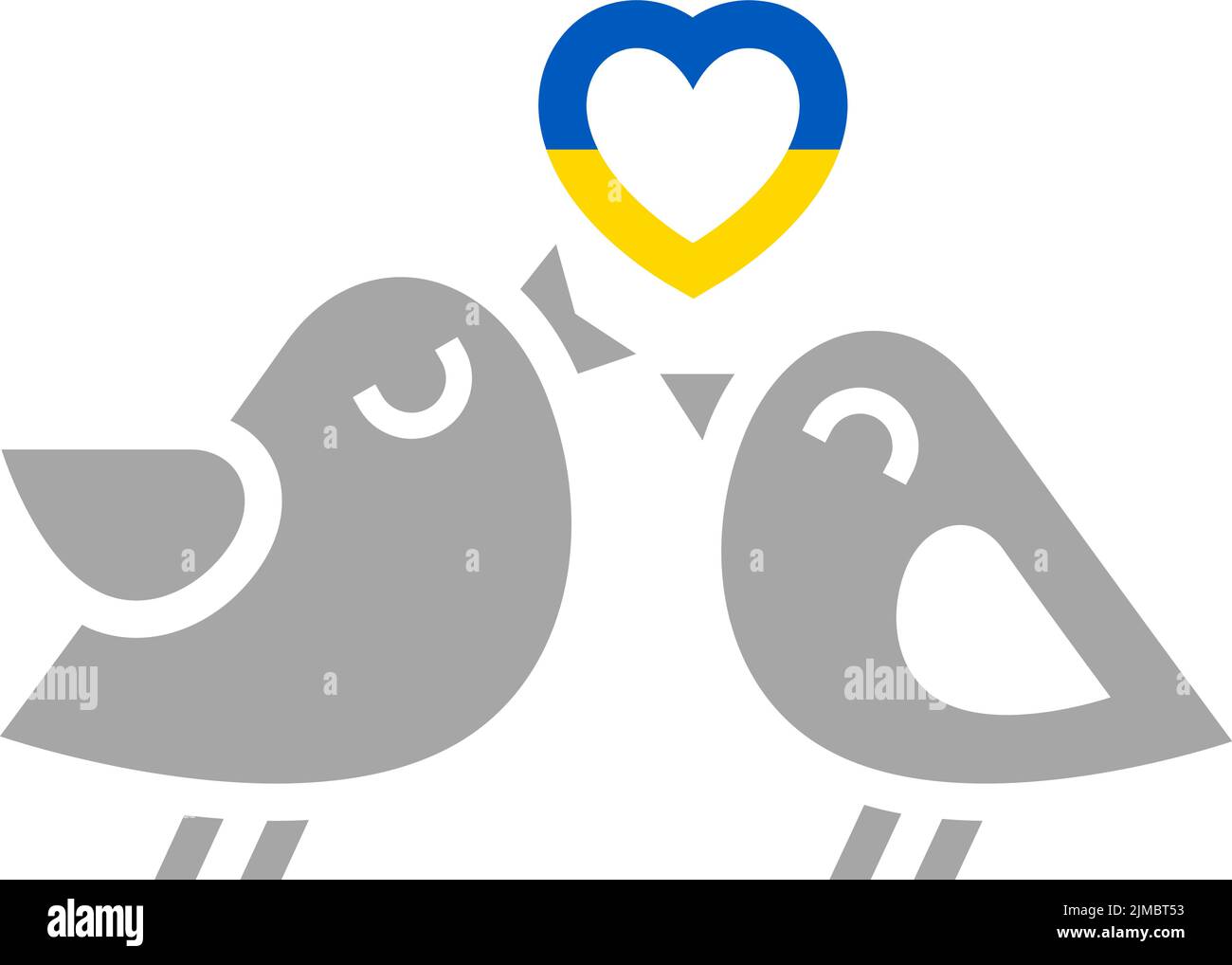 Flag of Ukraine, birds with heart. Stock Vector