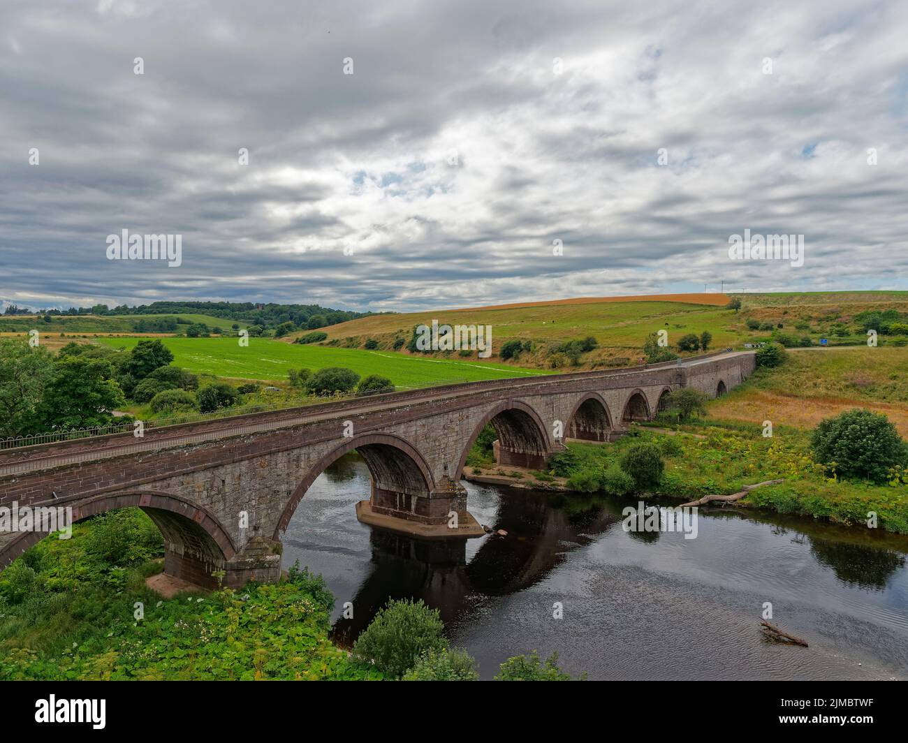 The Lower North water Bridge carrying the A92 Road between Arbroath and Aberdeen over the River North Esk at St Cyrus. Stock Photo