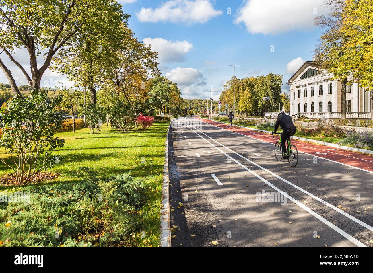 Running, bicycle and roller tracks near the sports complex Luzhniki. Moscow Stock Photo