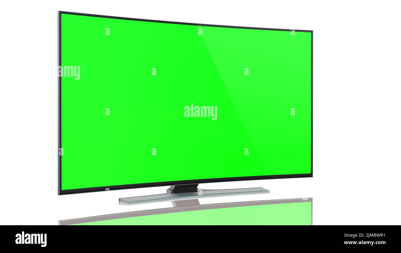 UltraHD Smart Tv with Curved green screen on white Stock Photo