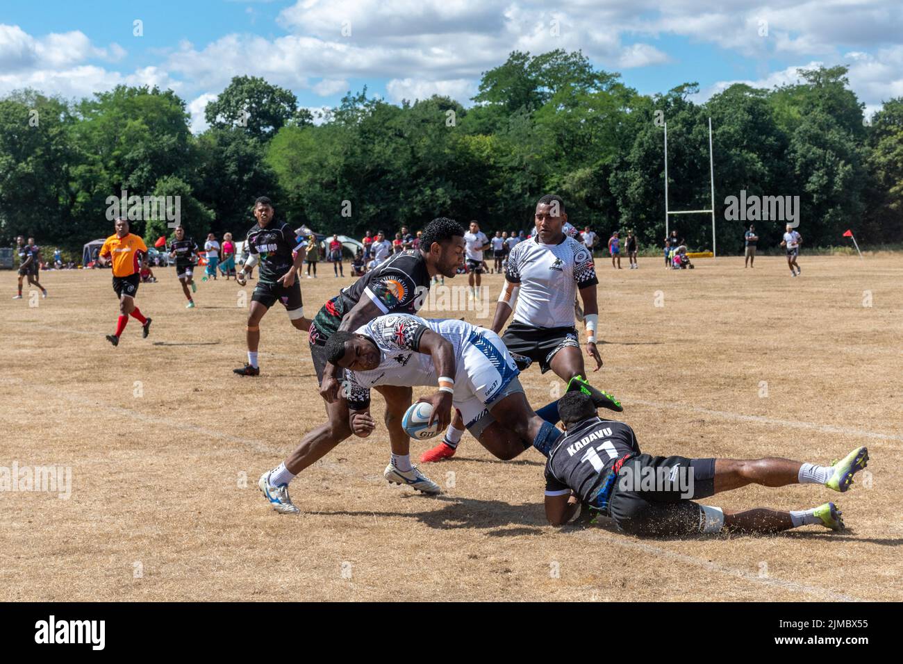 Rugby Sevens at Bula Festival in Aldershot, Hampshire, England, UK, 5th August 2022. A celebration of Fijian culture, especially in the British army. Stock Photo