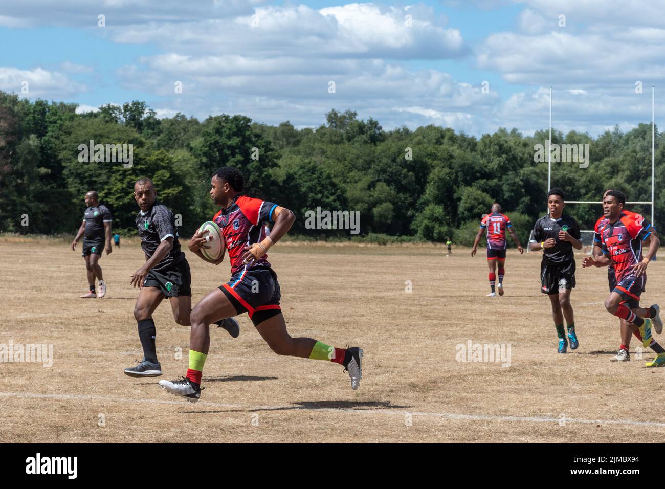 Rugby Sevens at Bula Festival in Aldershot, Hampshire, England, UK, 5th August 2022. A celebration of Fijian culture, especially in the British army. Stock Photo