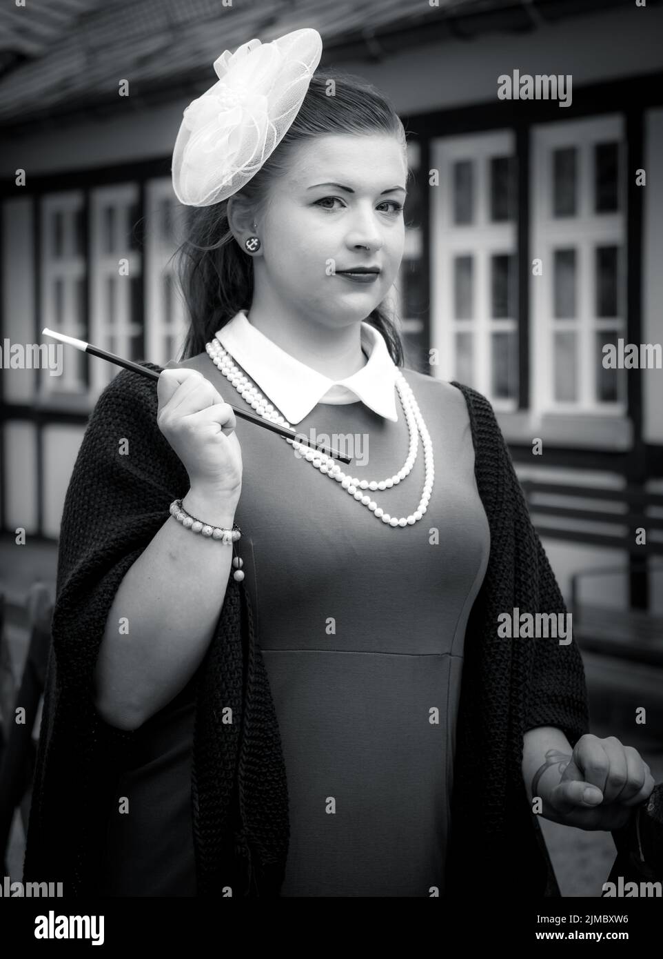 Attractive woman in vintage style clothes Stock Photo