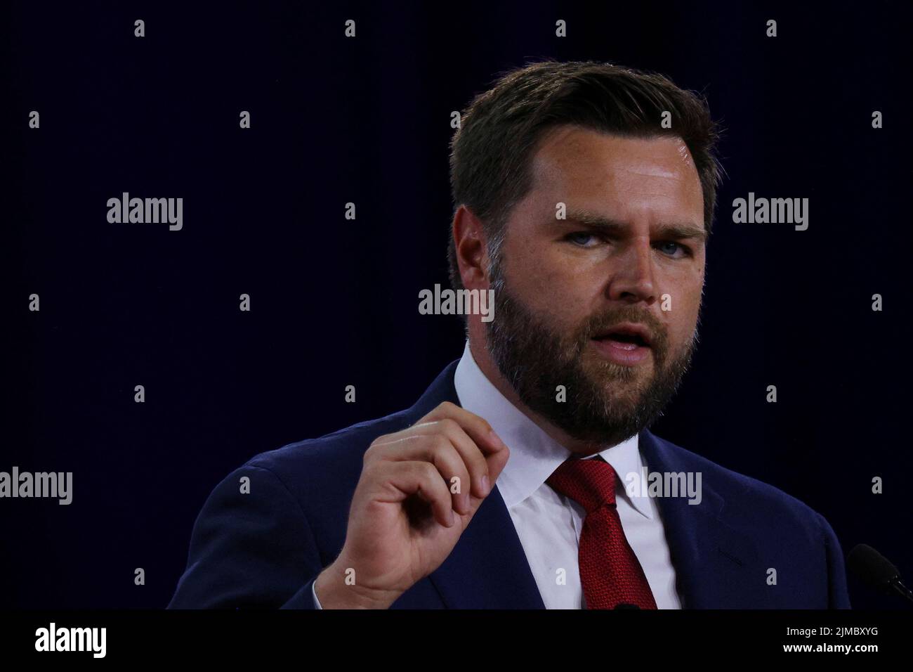 Republican U.S. Senate candidate in Ohio J.D. Vance speaks at the Conservative Political Action Conference (CPAC) in Dallas, Texas, U.S., August 5, 2022.  REUTERS/Brian Snyder Stock Photo