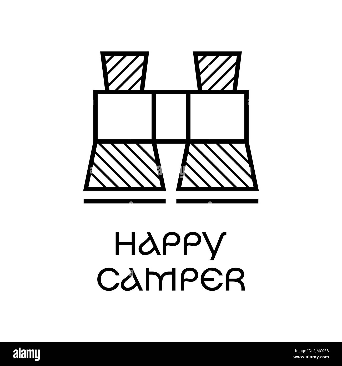 Linear logo of binoculars and Happy Camper inscription Stock Vector ...