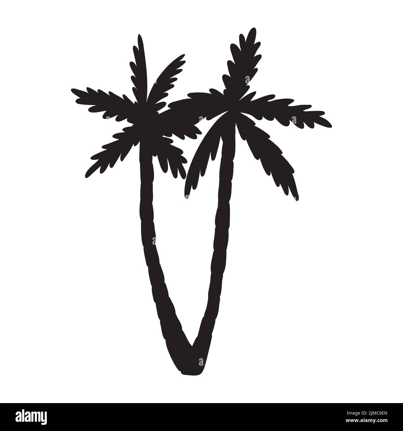 palm trees in isolated on white background. Black silhouettes of trees ...