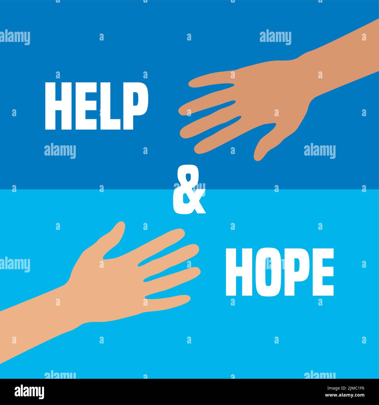 help and hope concept with human hands on blue background Stock Vector