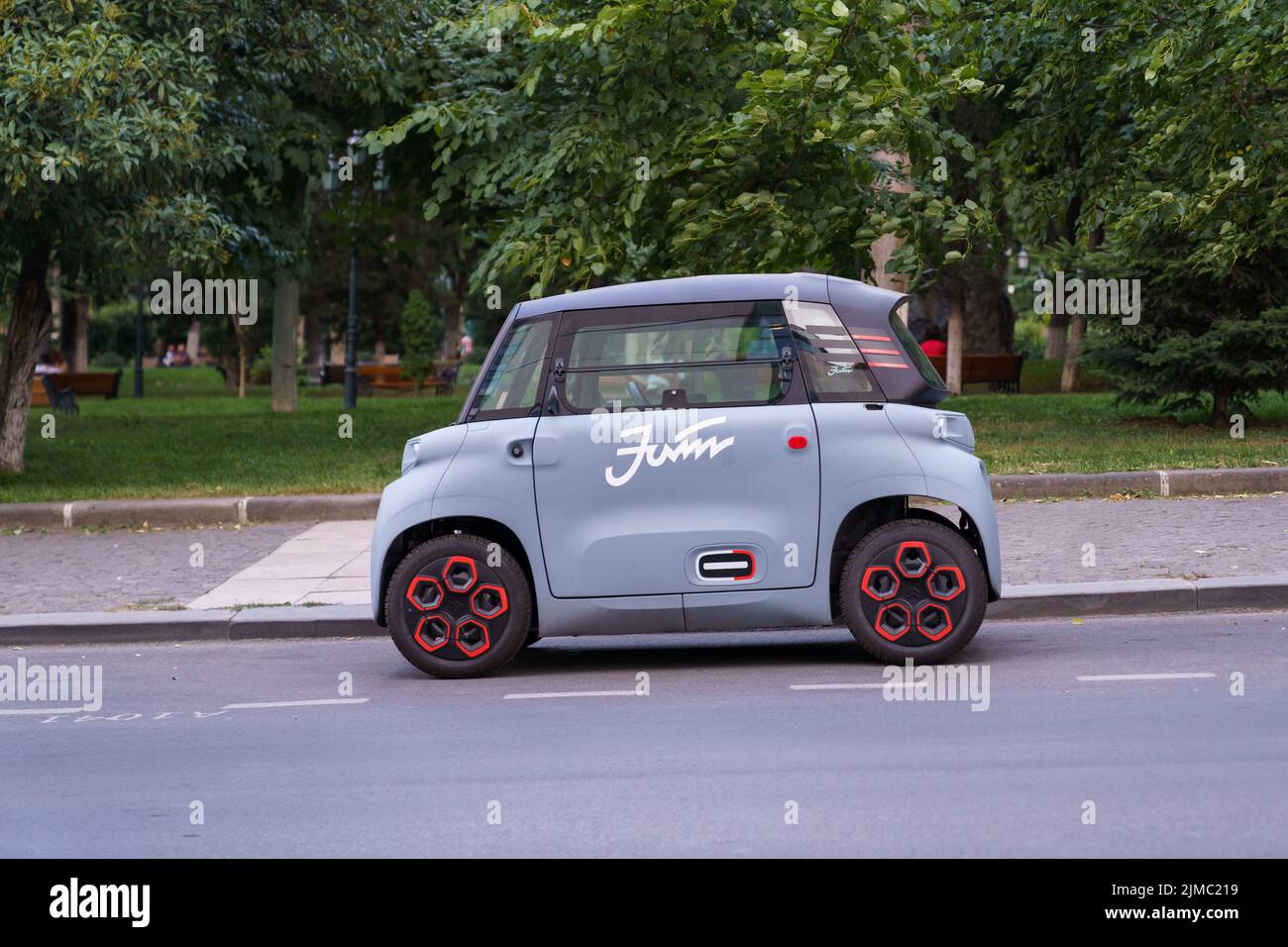 Electric Citroen Ami micro car zero emission parked. Modern 2-passenger ...