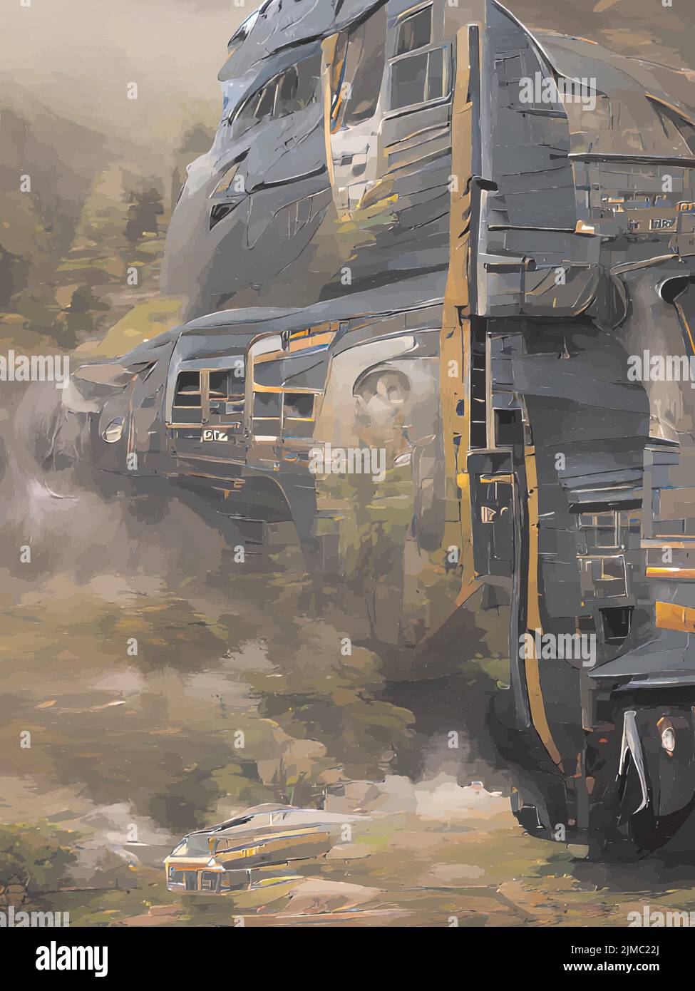 painted picture of an old rusty industrial machine Stock Vector Image ...