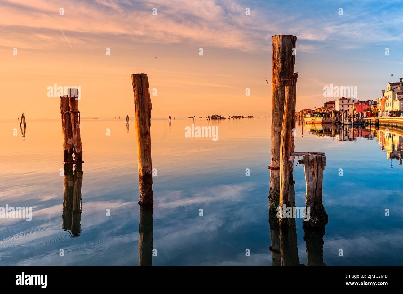 Romantic sunset on the Venice lagoon. Island of Pellestrina Stock Photo ...