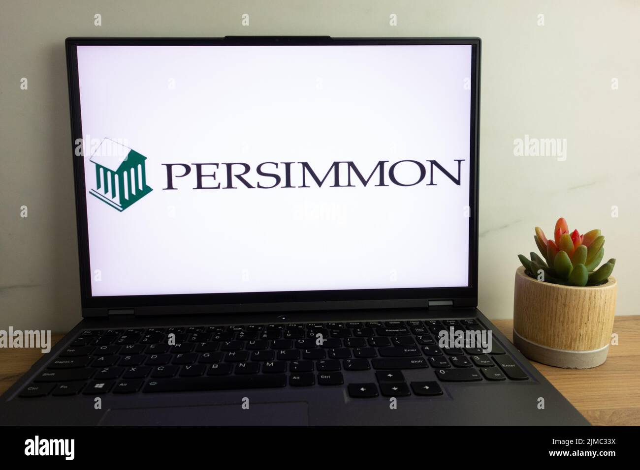KONSKIE, POLAND - August 04, 2022: Persimmon plc British housebuilding company logo displayed on laptop computer screen Stock Photo