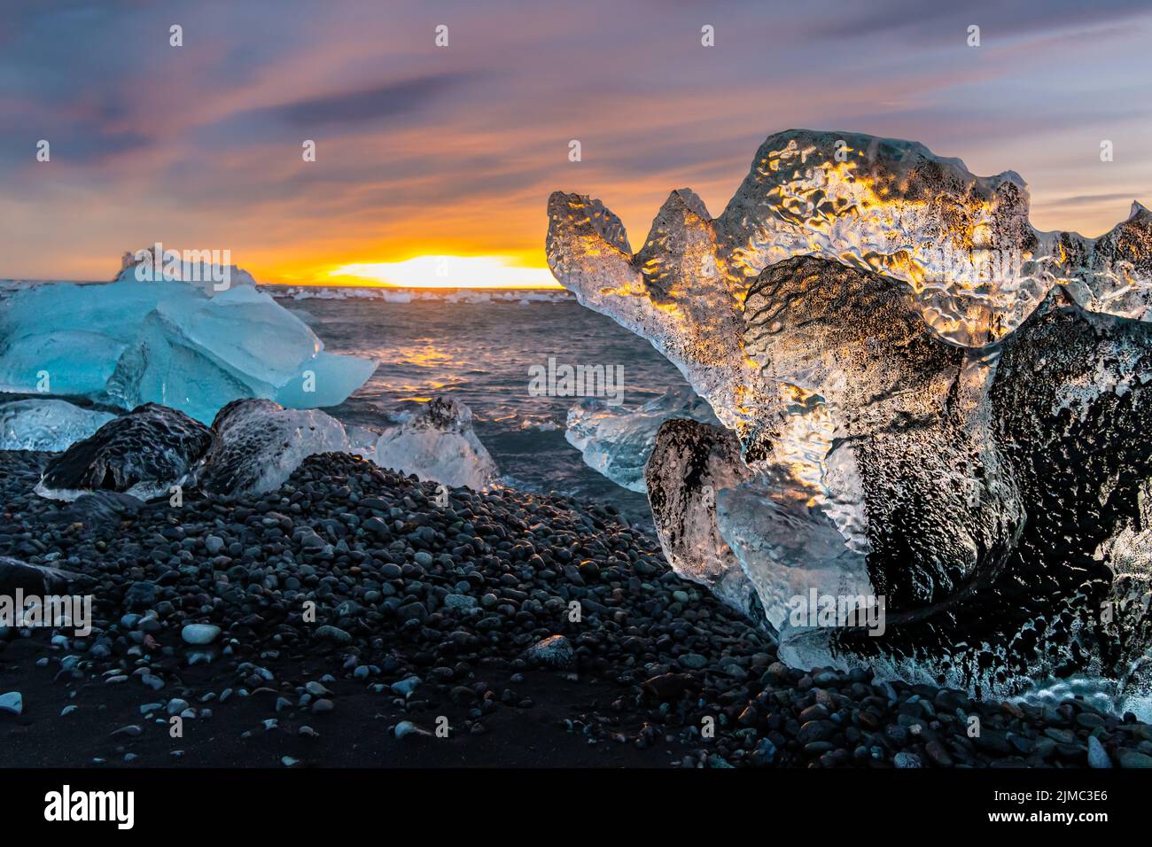 Sunrise at the beautiful diamond beach in Iceland Stock Photo - Alamy