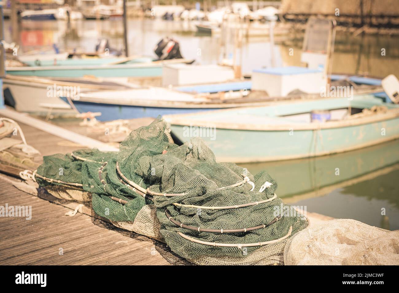 Fishing nets on the quay Stock Photo Alamy