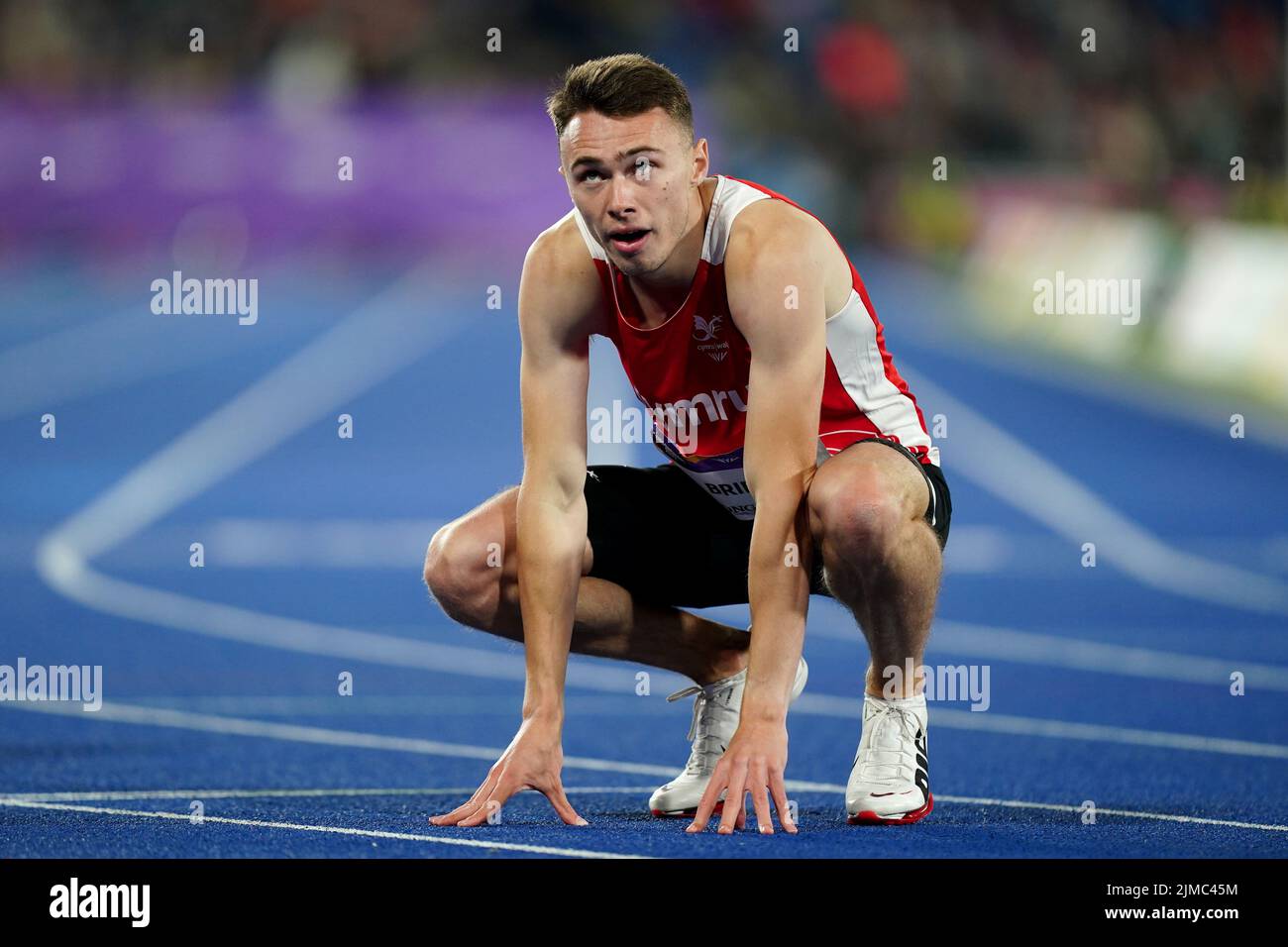 Wales’ Joseph Brier reacts after the Men’s 400m Semi Final 2 at ...