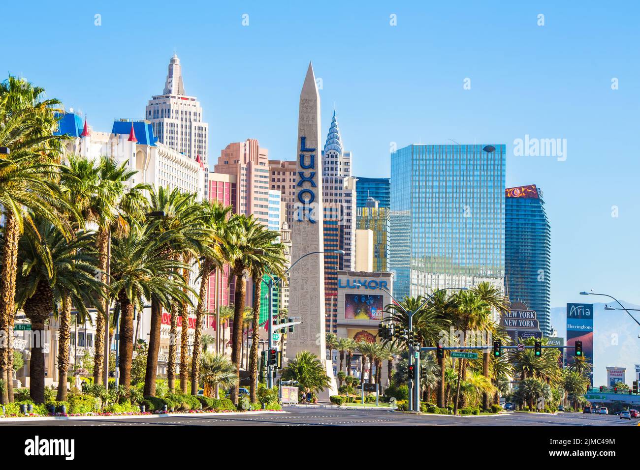 Las Vegas, Nevada - May 16, 2018: View of hotel resort casino's along Las Vegas Boulevard also known as the Vegas Trip on a sunny day. Stock Photo