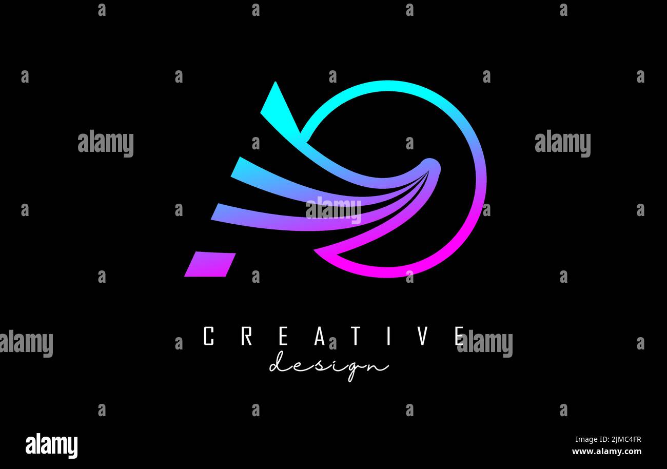 Outline colorful leading lines letters AO a o logo with road concept ...
