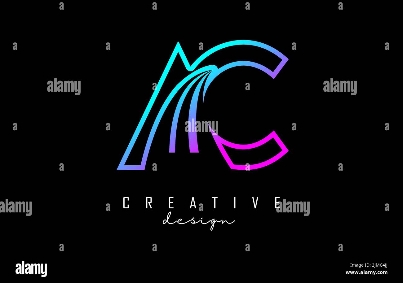 Outline colorful leading lines letters AC a c logo with road concept ...
