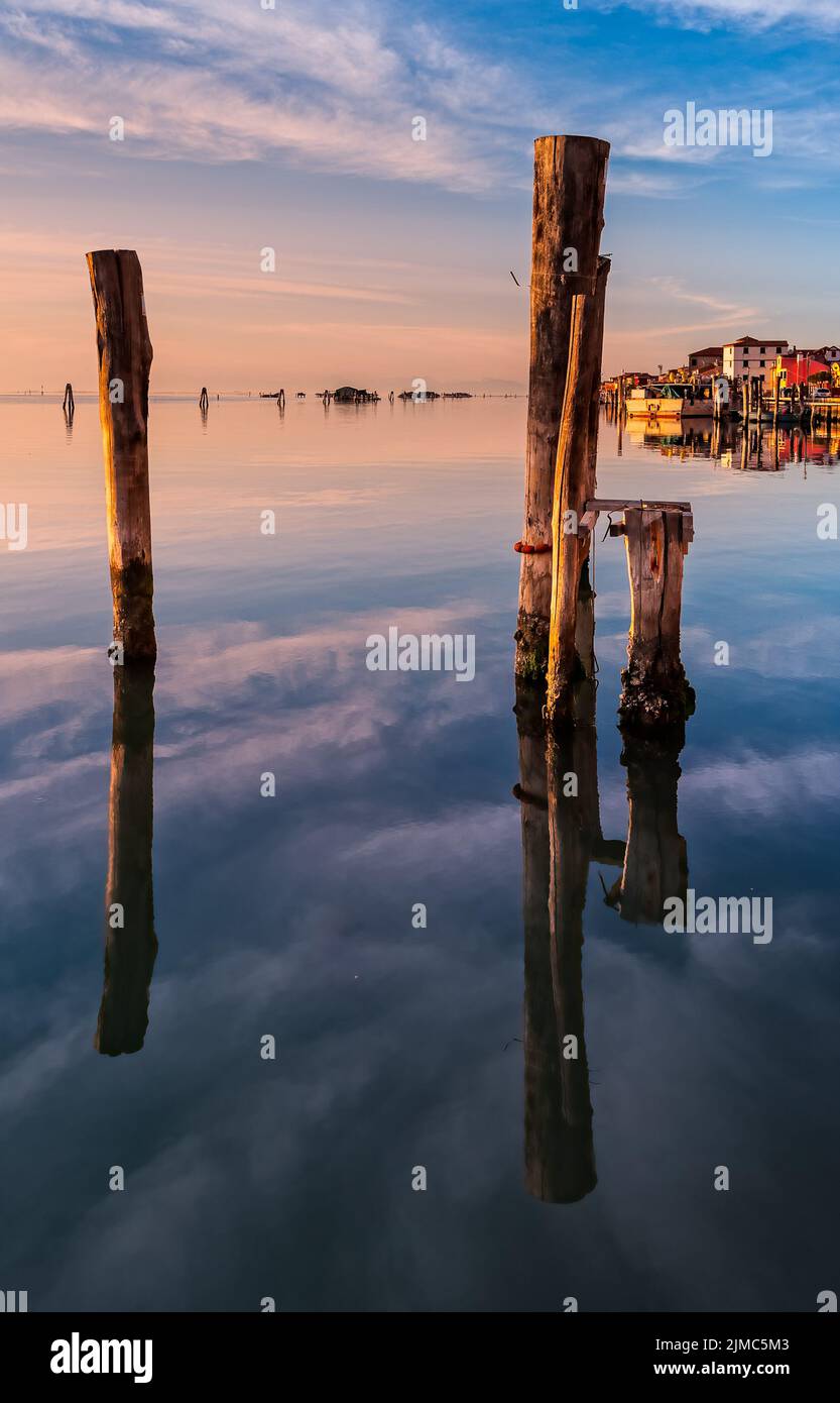 Romantic sunset on the Venice lagoon. Island of Pellestrina Stock Photo ...
