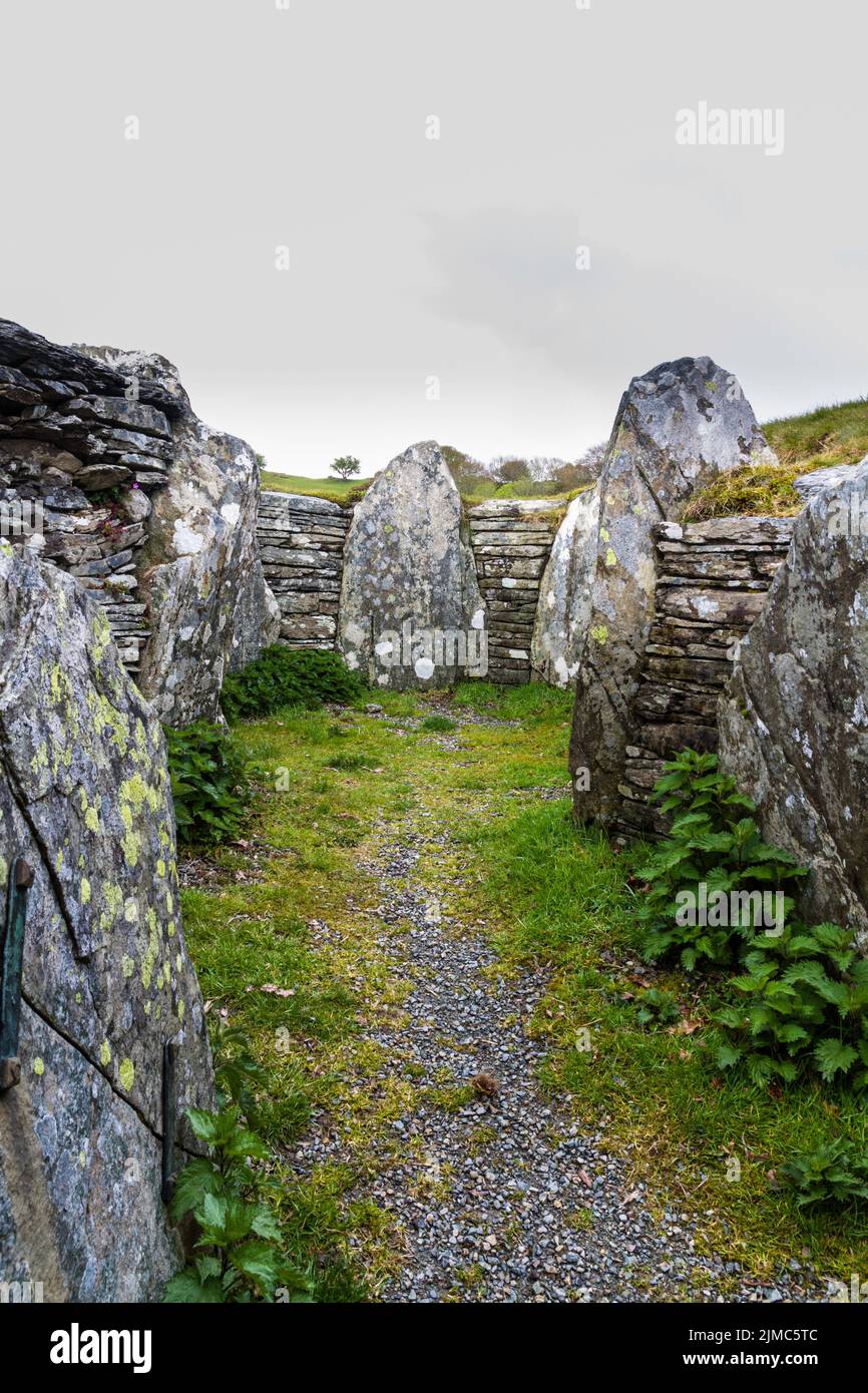 Capel Garmon Burial Chamber, prehistoric cairn with chambers.. Betws-y-Coed, North Wales, UK, portrait. Stock Photo