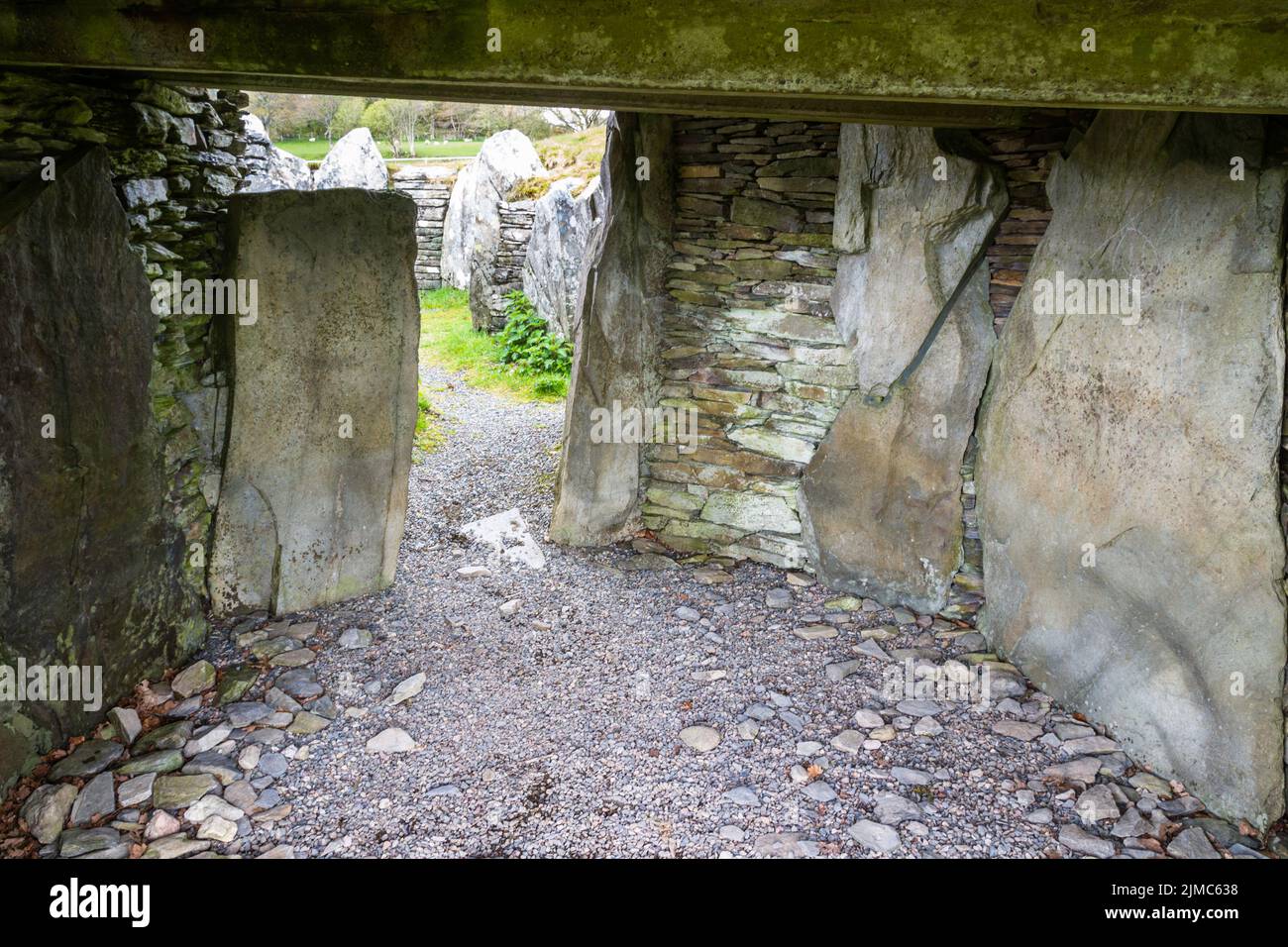 Inside Capel Garmon Burial Chamber, prehistoric cairn with chambers.. Betws-y-Coed, North Wales, UK, landscape, wide angle Stock Photo