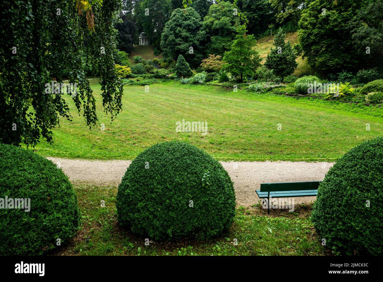 Green city, calm beautiful park in Linz, Austria. Stadpark, Linz Tourism Stock Photo