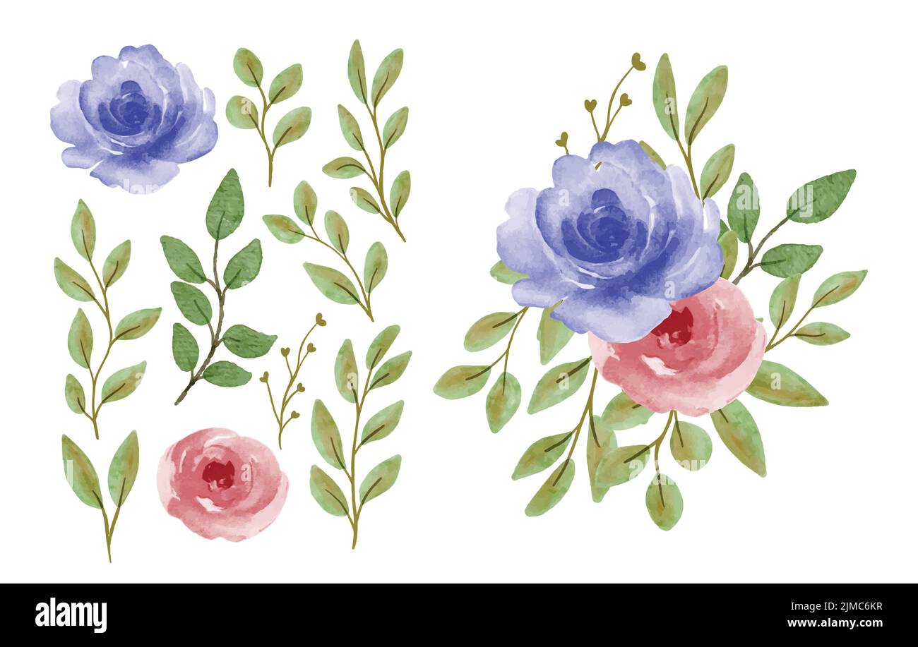 The flowers with green leaves isolated on white background Stock Vector ...