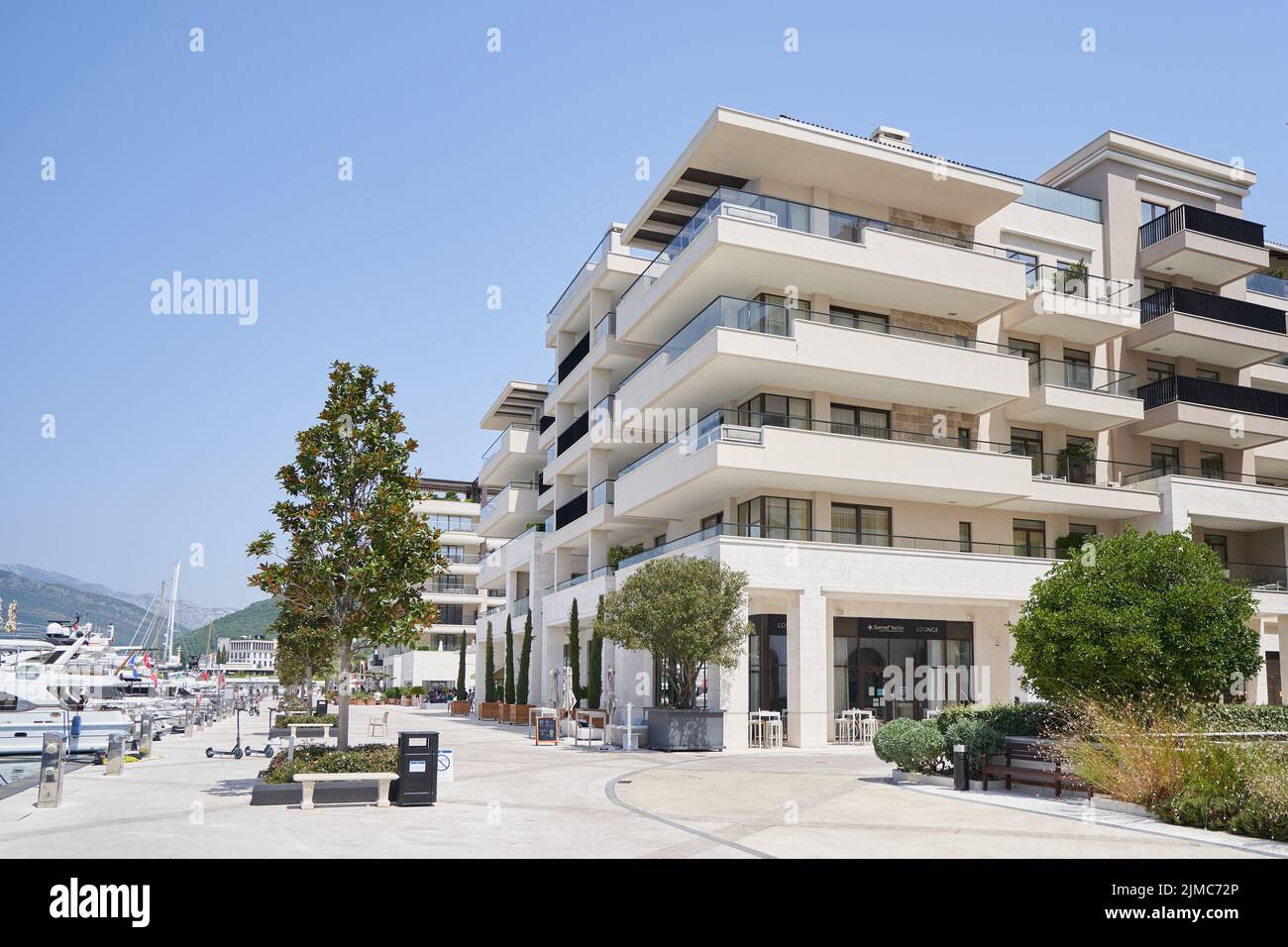 Luxurious apartment building in a resort town Stock Photo