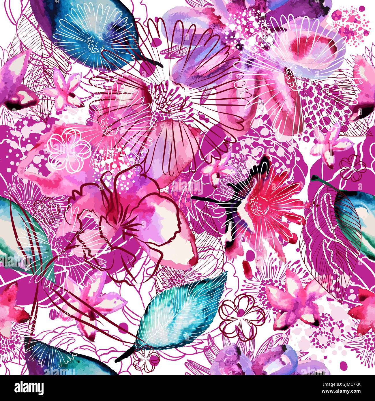 Seamless background watercolor flowers. Vector illustration Stock Vector