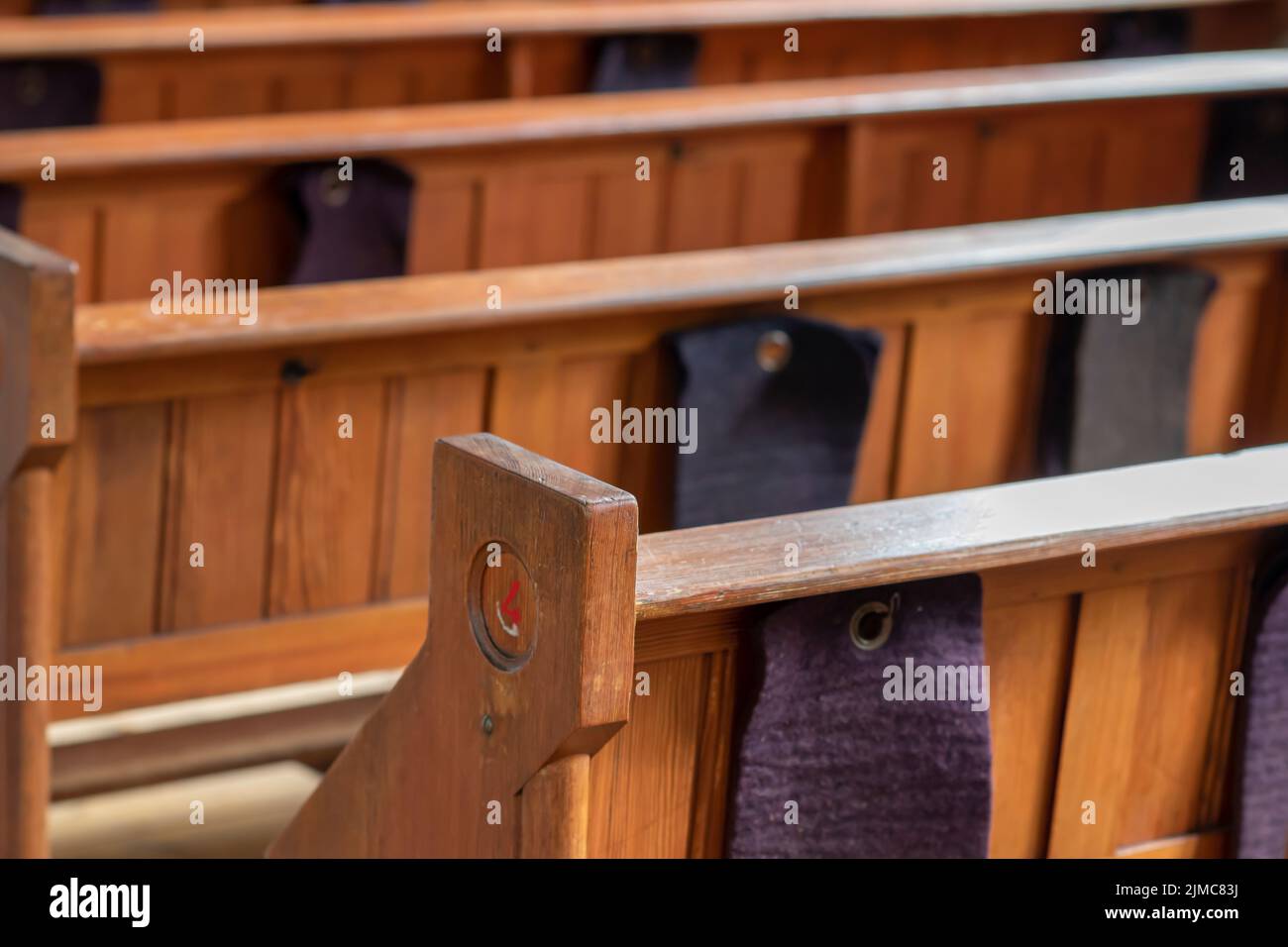 Pews in an old church Stock Photo Alamy
