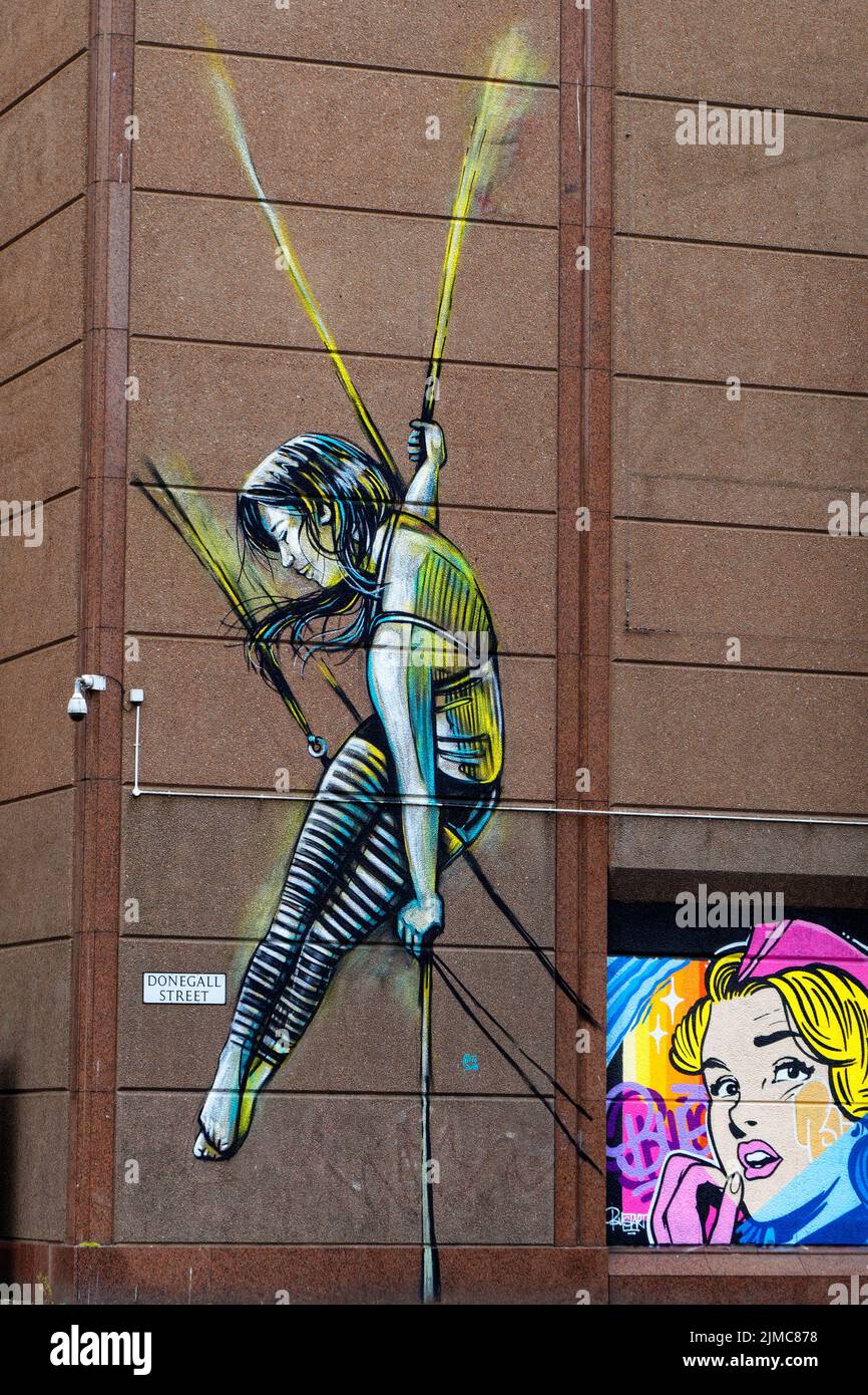 Girl on Tightrope Graffiti / Wall Art in Donegal Street in Belfast City