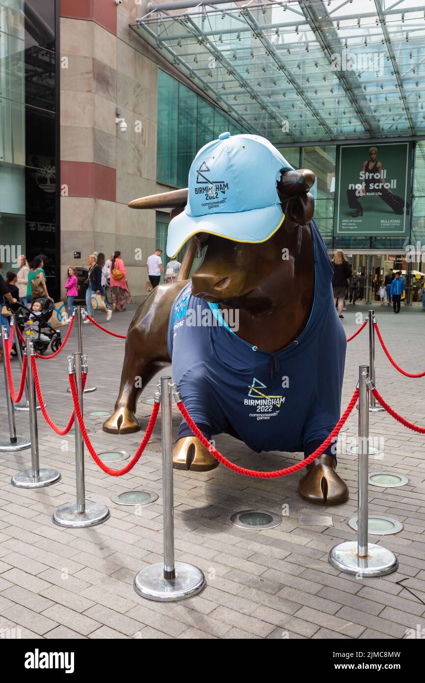 The Bullring bull statue wearing a cap during the 2022 Birmingham