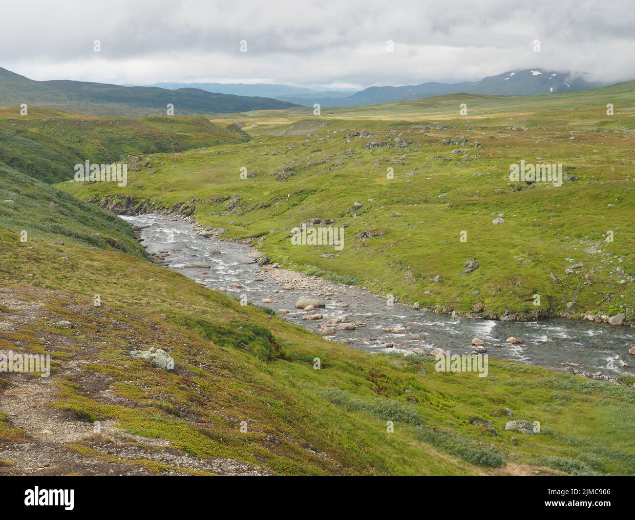 FjÃ¤ll at VildmarksvÃ¤gen; JetnÃ¤msÃ¤lv (River) Stock Photo