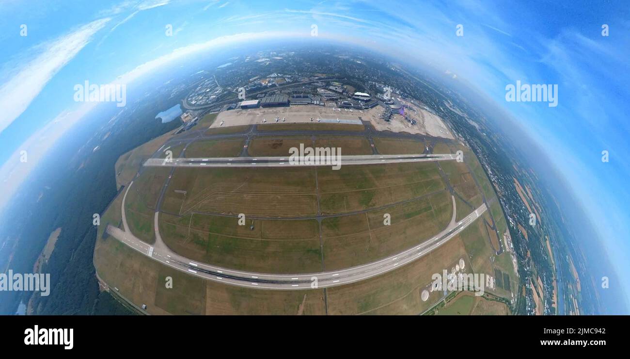 Aerial view, Düsseldorf Airport in Lohausen district in Düsseldorf, Rhineland, North Rhine-Westphalia, Germany, Aerial view, Düsseldorf Airport in Loh Stock Photo