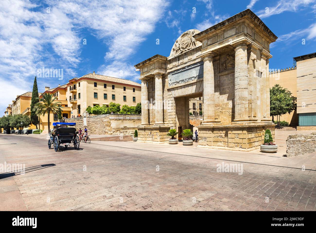 The street on which the Puerta del Puente Gate in Cordoba, Andalusia, Spain Stock Photo