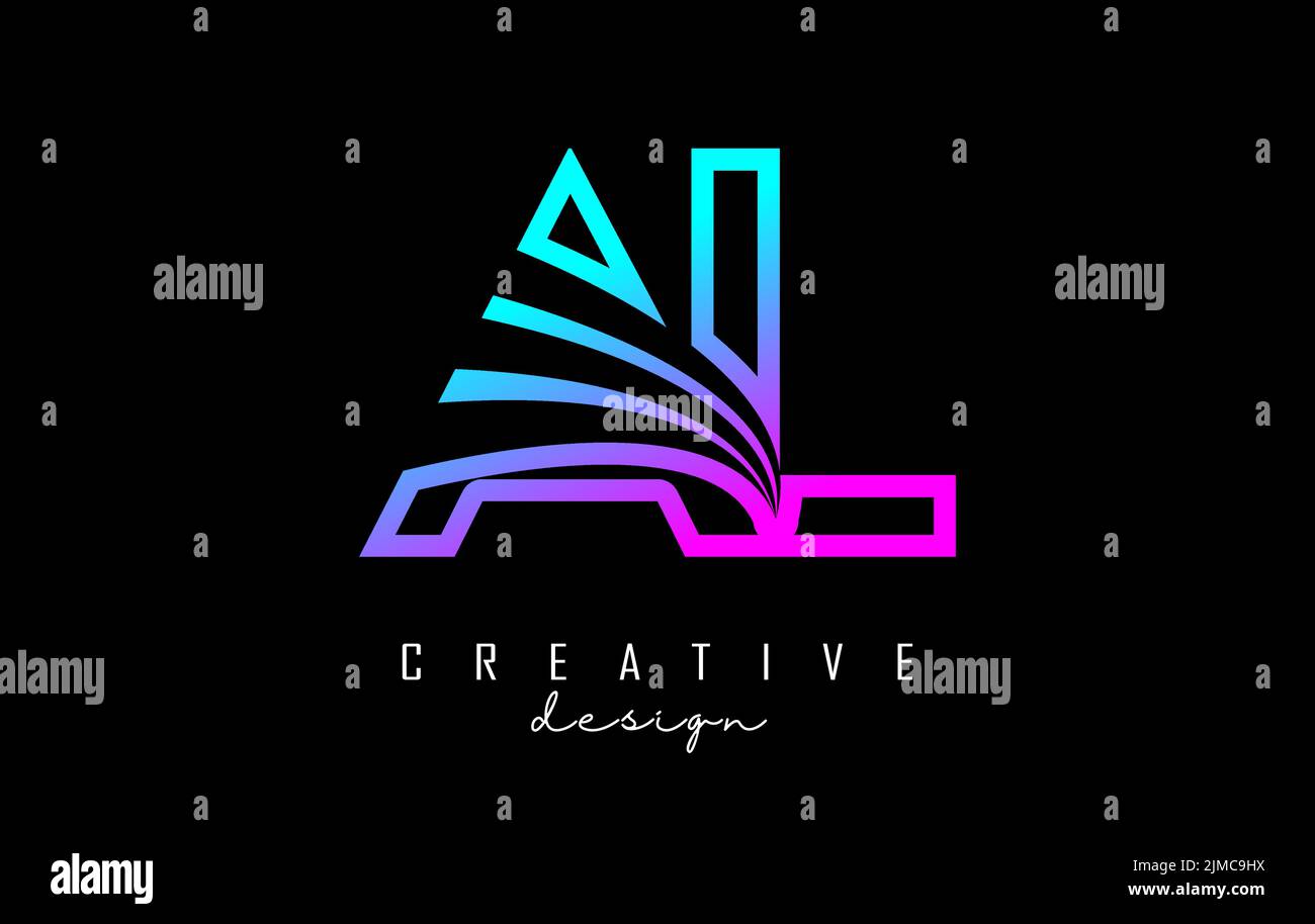 Outline colorful leading lines letters AL a L logo with road concept ...