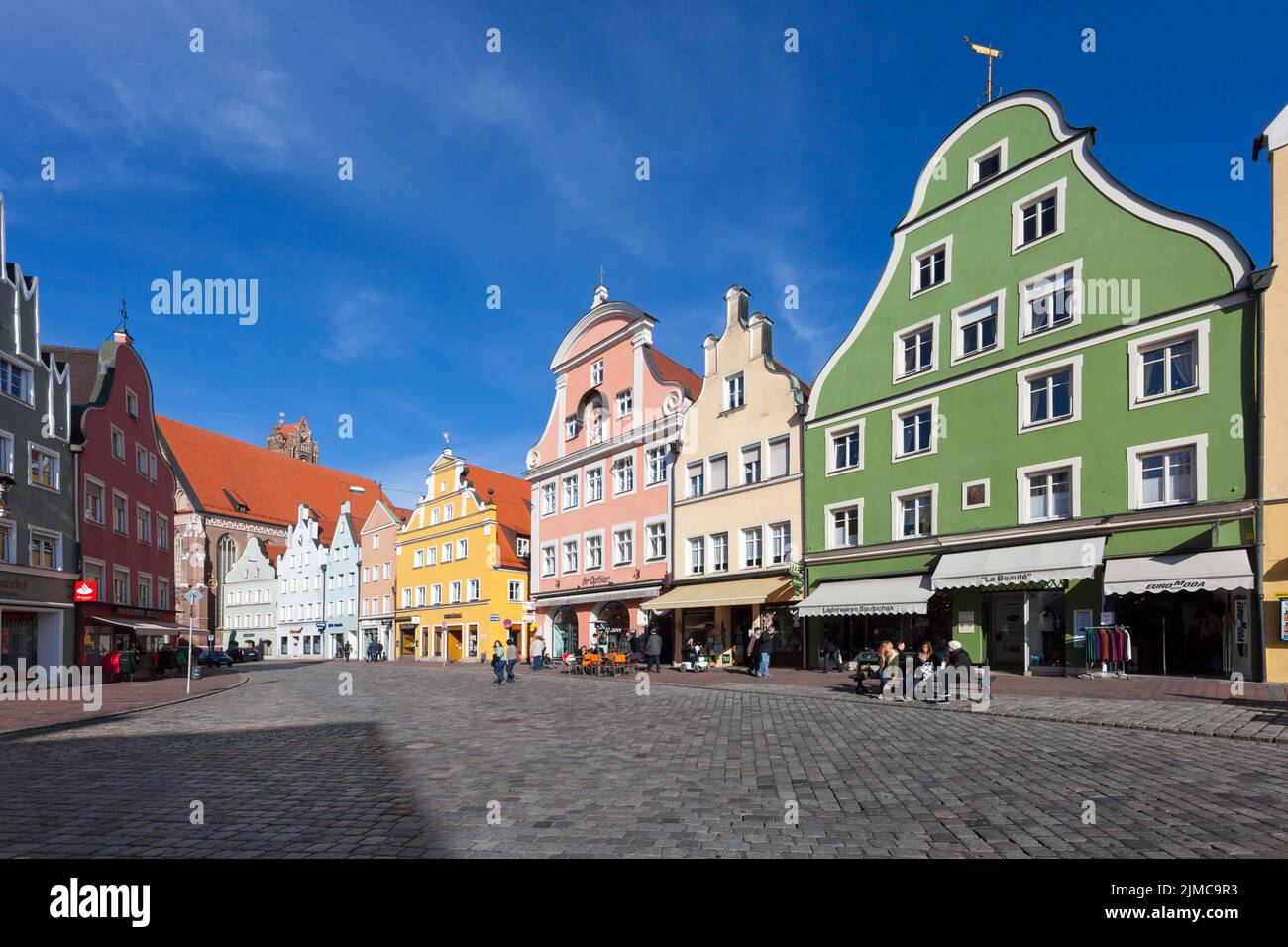 Old town with historic buildings and pedestrian area of Landshut