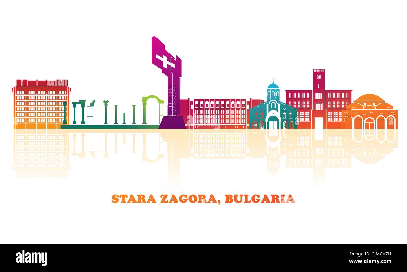 Colourfull Skyline panorama of  city of Stara Zagora, Bulgaria- vector illustration Stock Vector