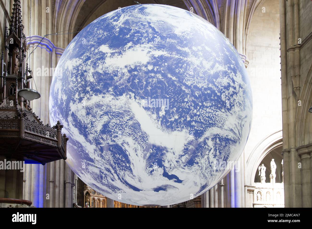 Gaia Earth by Luke Jerram at St. John The Baptist Church Stock Photo
