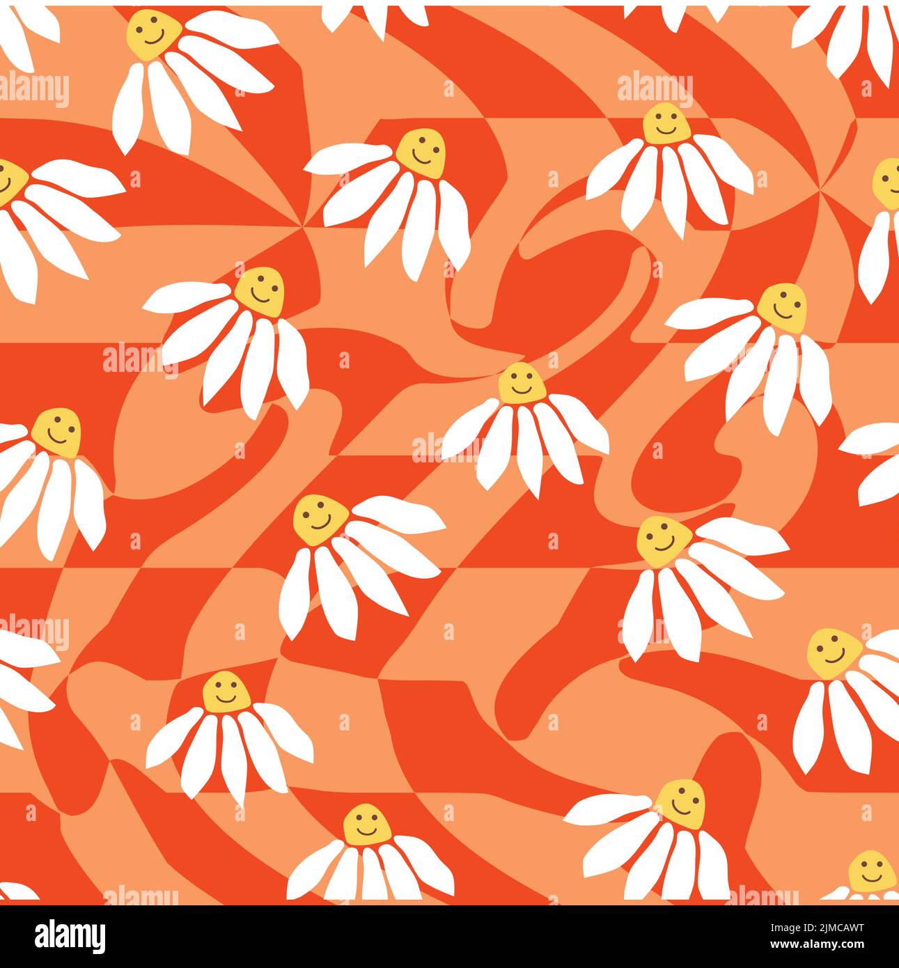 Groovy daisy retro seamless pattern. Retro Smile Chamomile Pattern on ...