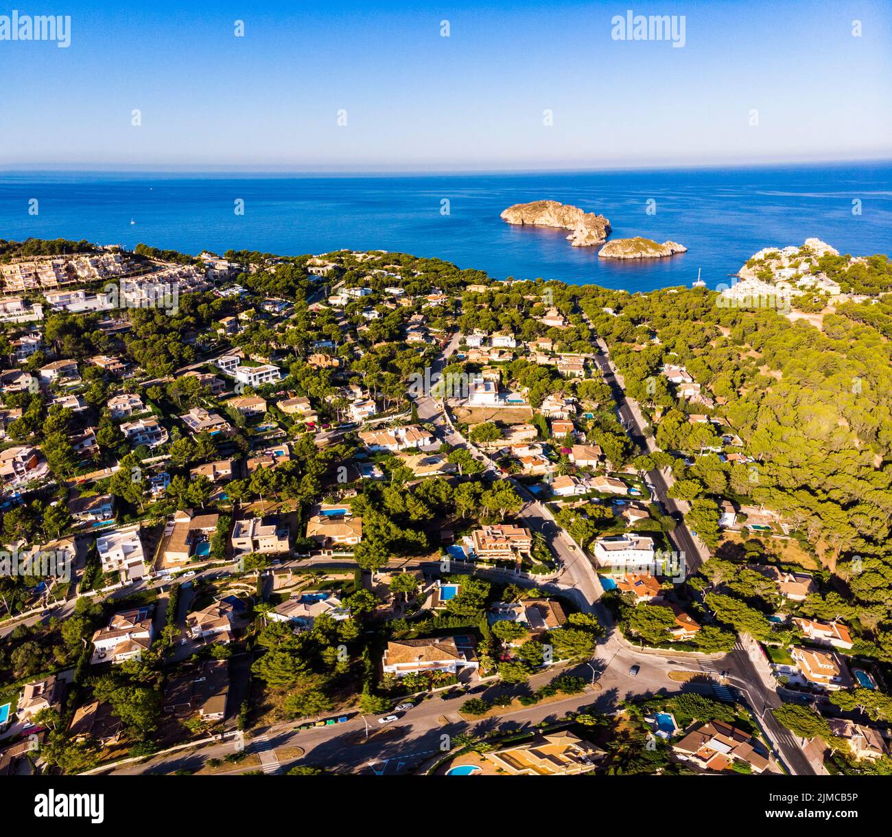 Aerial view of Santa Ponsa and the marina of Santa Ponsa, Mallorca, Balearic Islands, Spain Stock Photo