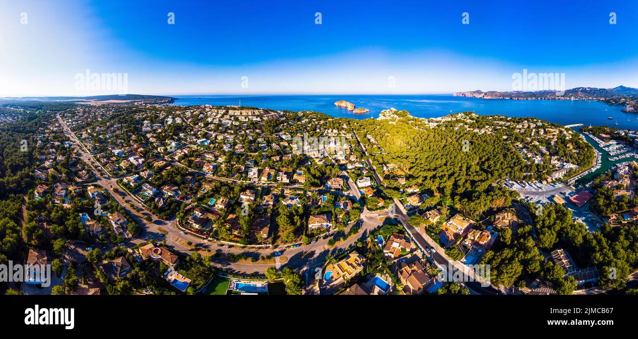 Aerial view of Santa Ponsa and the marina of Santa Ponsa, Mallorca, Balearic Islands, Spain Stock Photo