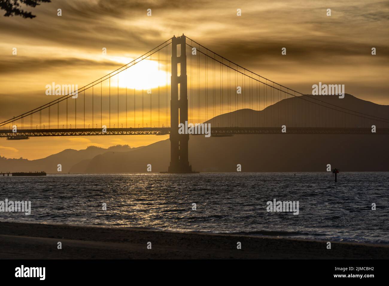 Sunset Golden Gate Bridge San Francisco Bay Stock Photo