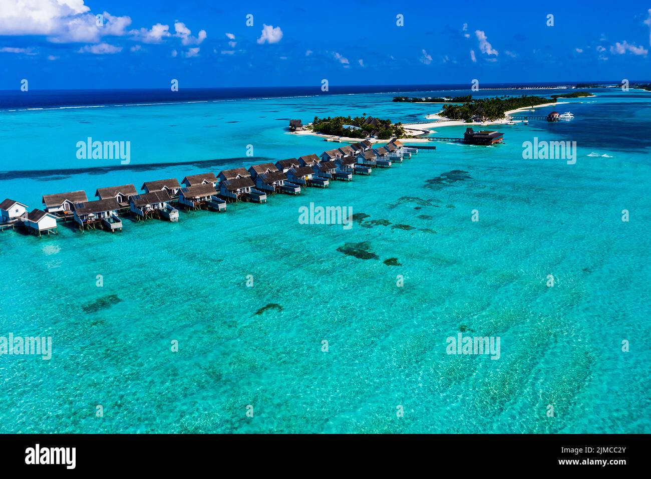 Aerial view, Lagoon of the Maldives island Maadhoo, South Male Atoll, Maldives Stock Photo
