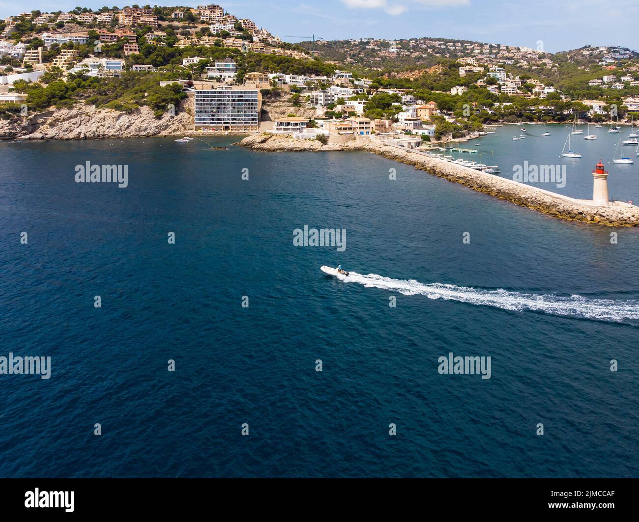 Aerial view, Spain, Balearic Islands, Mallorca, Andratx region, Port d'Andratx, coast and natural ha Stock Photo