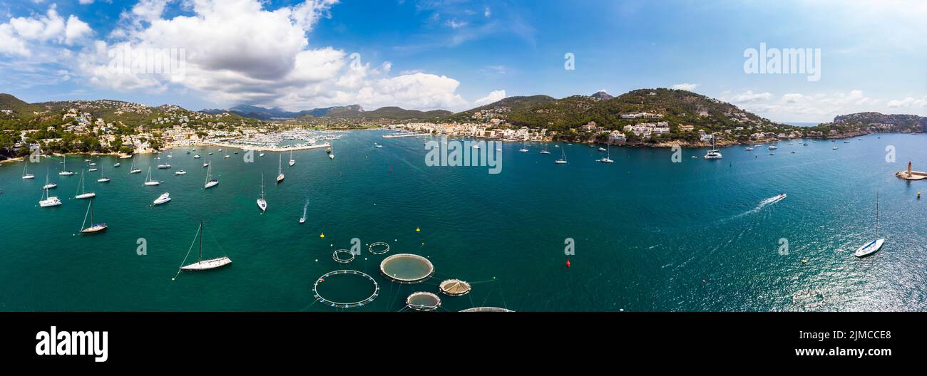 Aerial view, Spain, Balearic Islands, Mallorca, Andratx region, Port d'Andratx, coast and natural ha Stock Photo