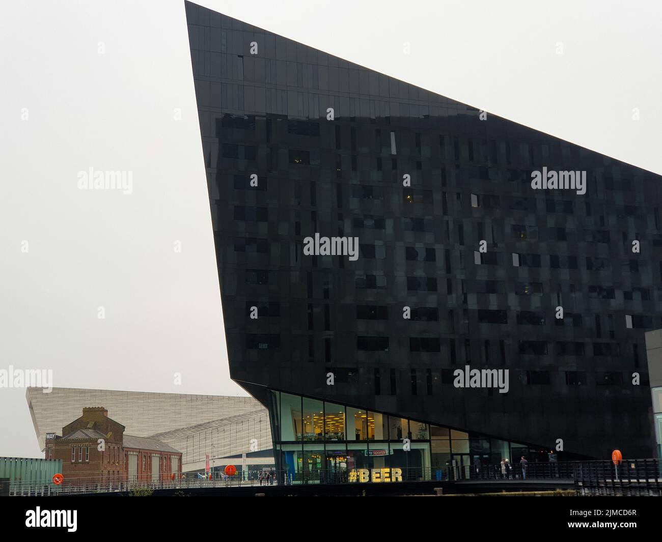 Modern architecture at the Liverpool Docks, Port of Liverpool, with the Royal Institute of British Architecture RIBA in sight Stock Photo