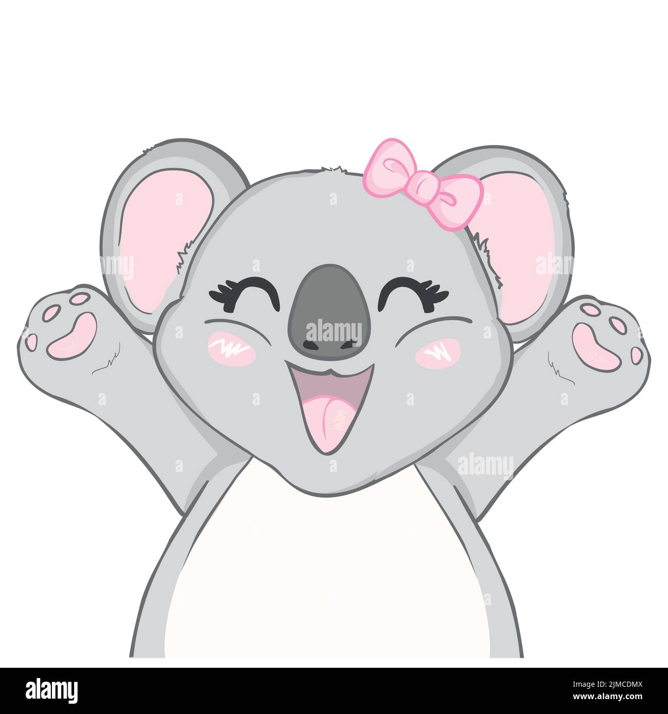 Koala girl with a cute bow. Vector illustration of a cute animal. Cute little illustration of koala for kids, baby book, fairy tales, covers, baby sho Stock Vector